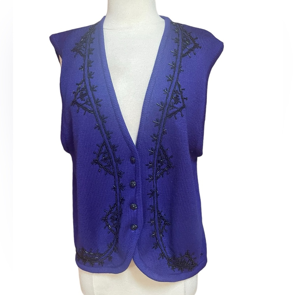 1990s Koret Beaded Button Down Wool‎ Blend Vest - image 1